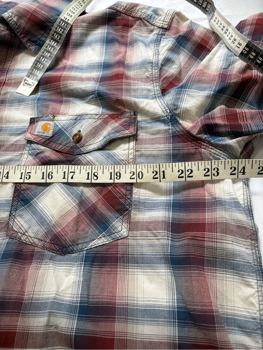 Carhartt Plaid Work Shirt Mens XL Short Sleeve Button Up Red Blue - Picture 6 of 9